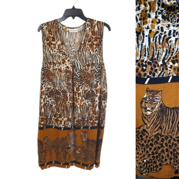 {J.K.S. designs} Tiger Print Sleeveless Duster - Picture 1 of 12